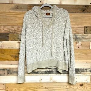 POL size large cream color soft & oversize popcorn texture v-neck hoodie sweater